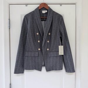 NWT Joie Grey Plaid Gold Buttons Academia Blazer| L